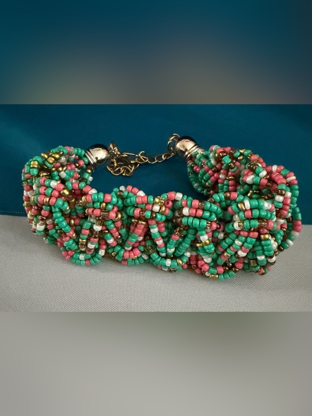 Beaded Twist Bracelet in Pink & Green - Unbranded